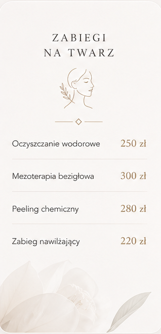 Cennik zabiegi na twarz